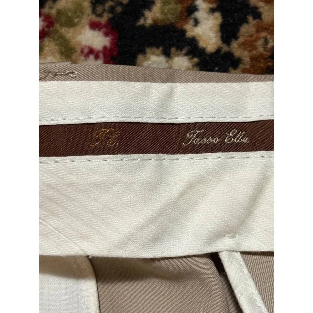Tasso Elba Wool Dress Pants Mens 35x31 Beige Pleated Cuffed
